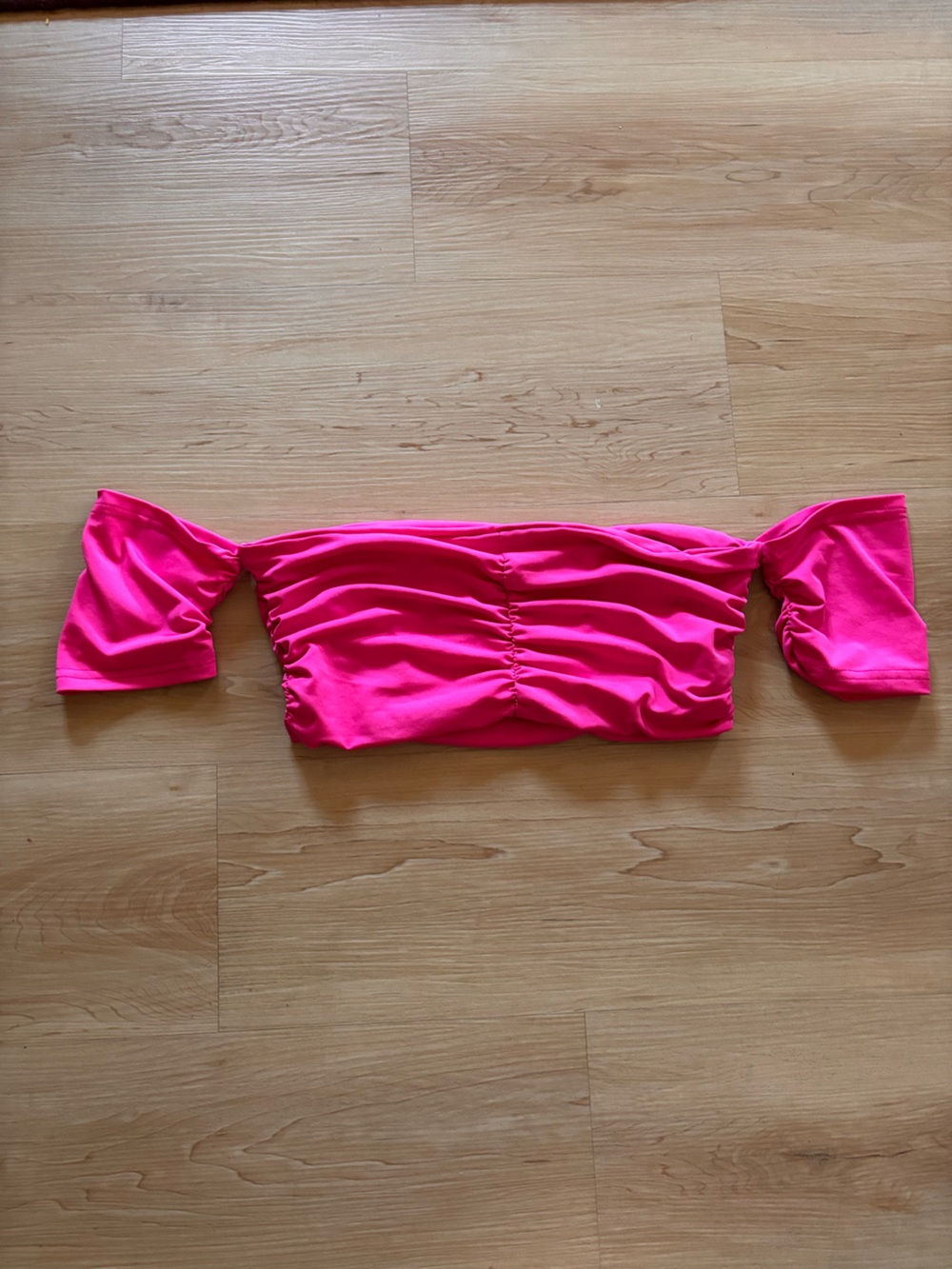 Zara Hot Pink Off-Shoulder Ruched Crop Top